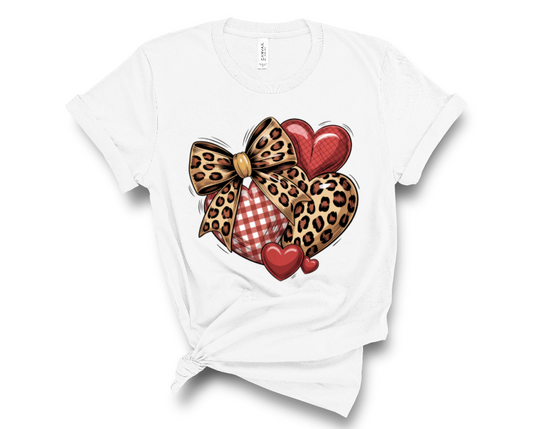 Valentine's Times Short Sleeve Tshirt- Leopard print hearts